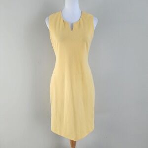 VTG 90s Dolbel Yellow Ribbed‎ Sheath Dress Made in Canada Minimalist Stretch 4